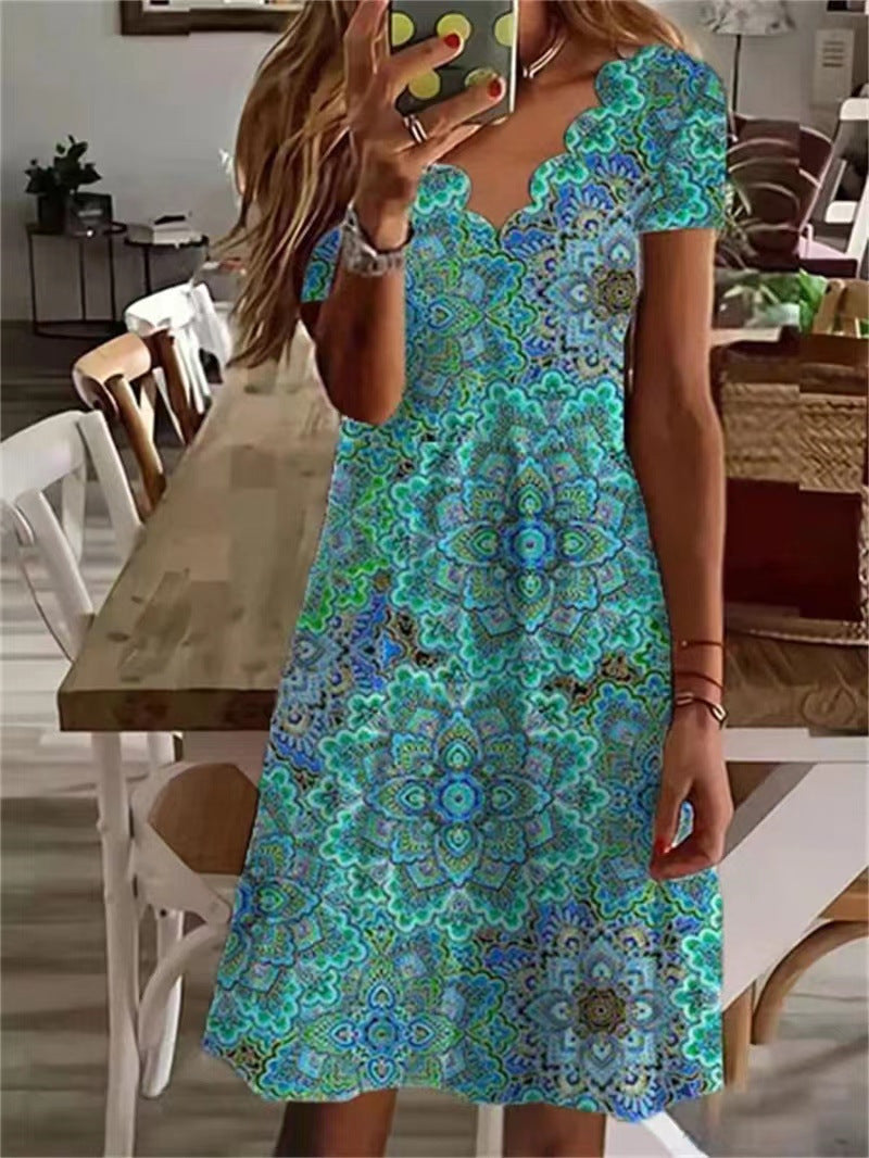 Robe trapèze femme Berg-Feldt, col festonné, motif floral