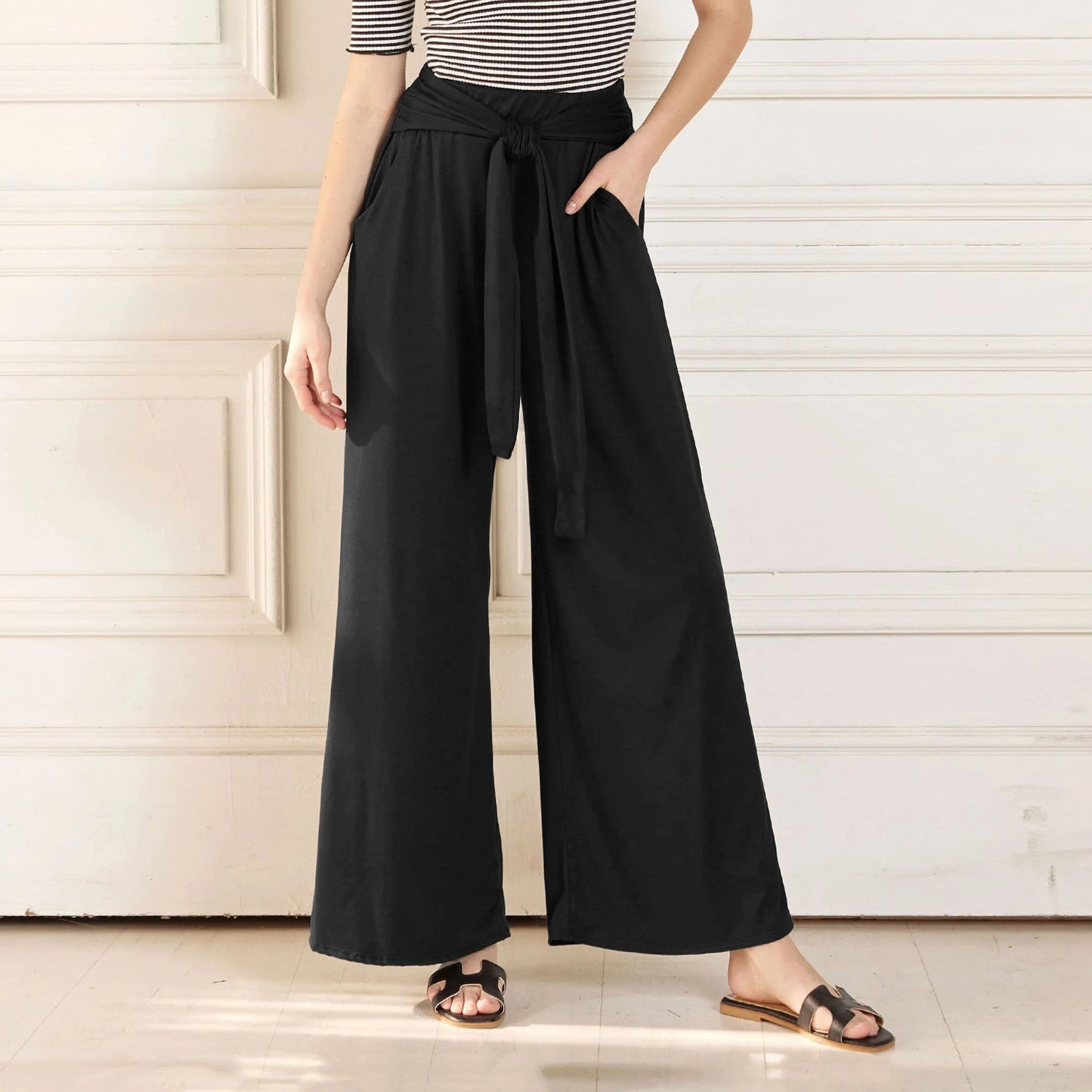Pantalon palazzo élégant pour femmes avec ceinture large à nouer de berg-feldt