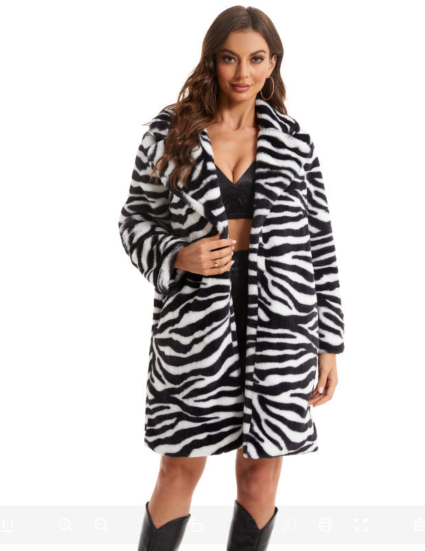Manteau élégant et douillet en fausse fourrure avec motif zèbre Berg-Feldt pour femmes