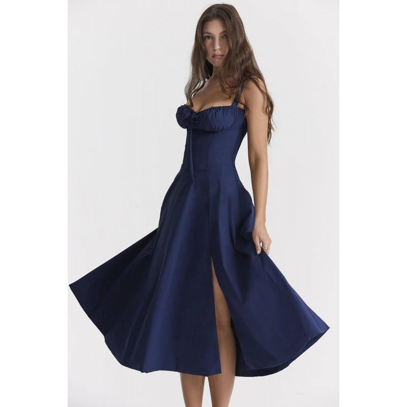 Berg-Feldt Robe longue pour femme avec fronces sur le corsage
