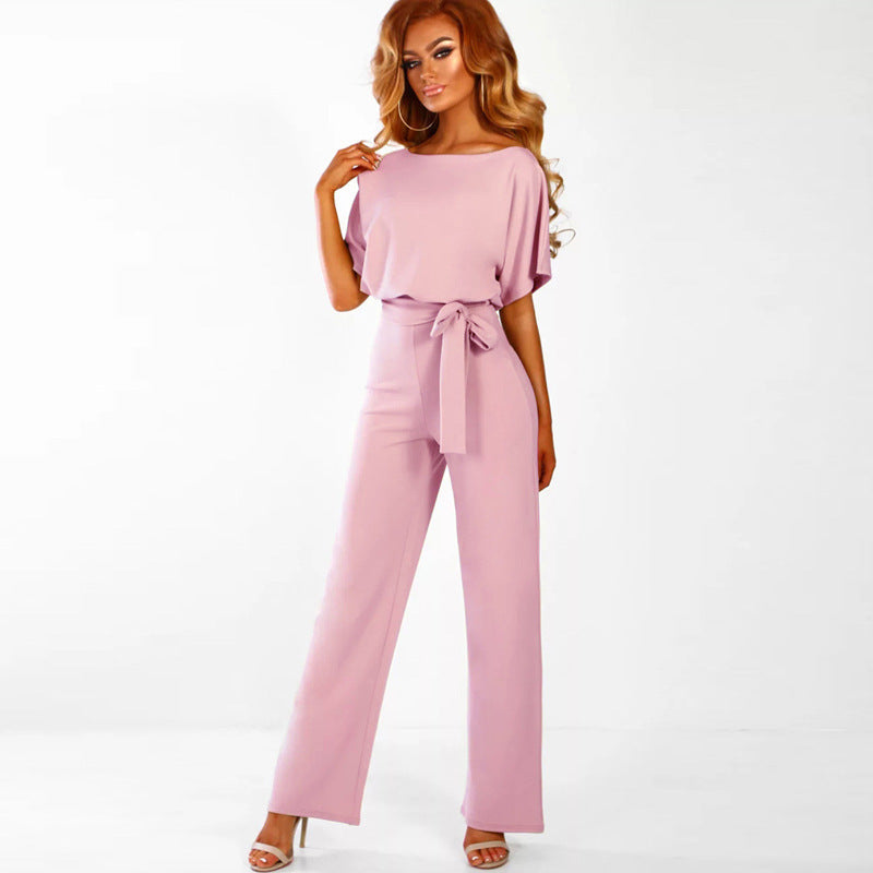 Combinaison pantalon femme élégante, coupe large avec ceinture à nouer, de berg-feldt
