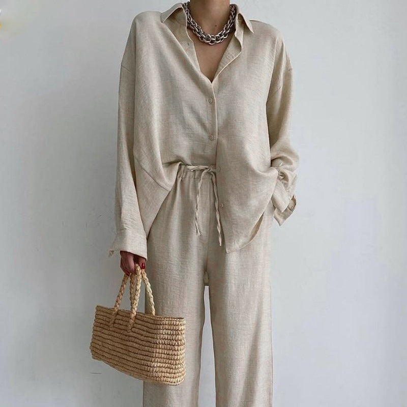 Ensemble décontracté en lin pour femme avec chemise élégante et pantalon large Berg-Feldt