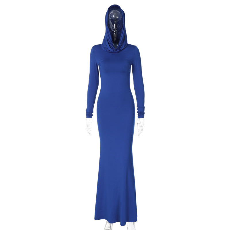 Hochwertiges Damen Maxi Kleid mit Kapuze, Langarm und Stretchmaterial von berg-feldt
