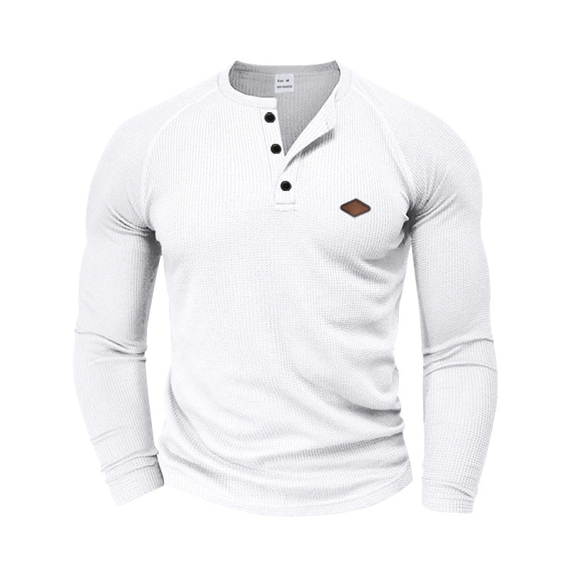 T-shirt Henley à manches longues pour homme, avec tissu texturé et patte de boutonnage tendance Berg-Feldt