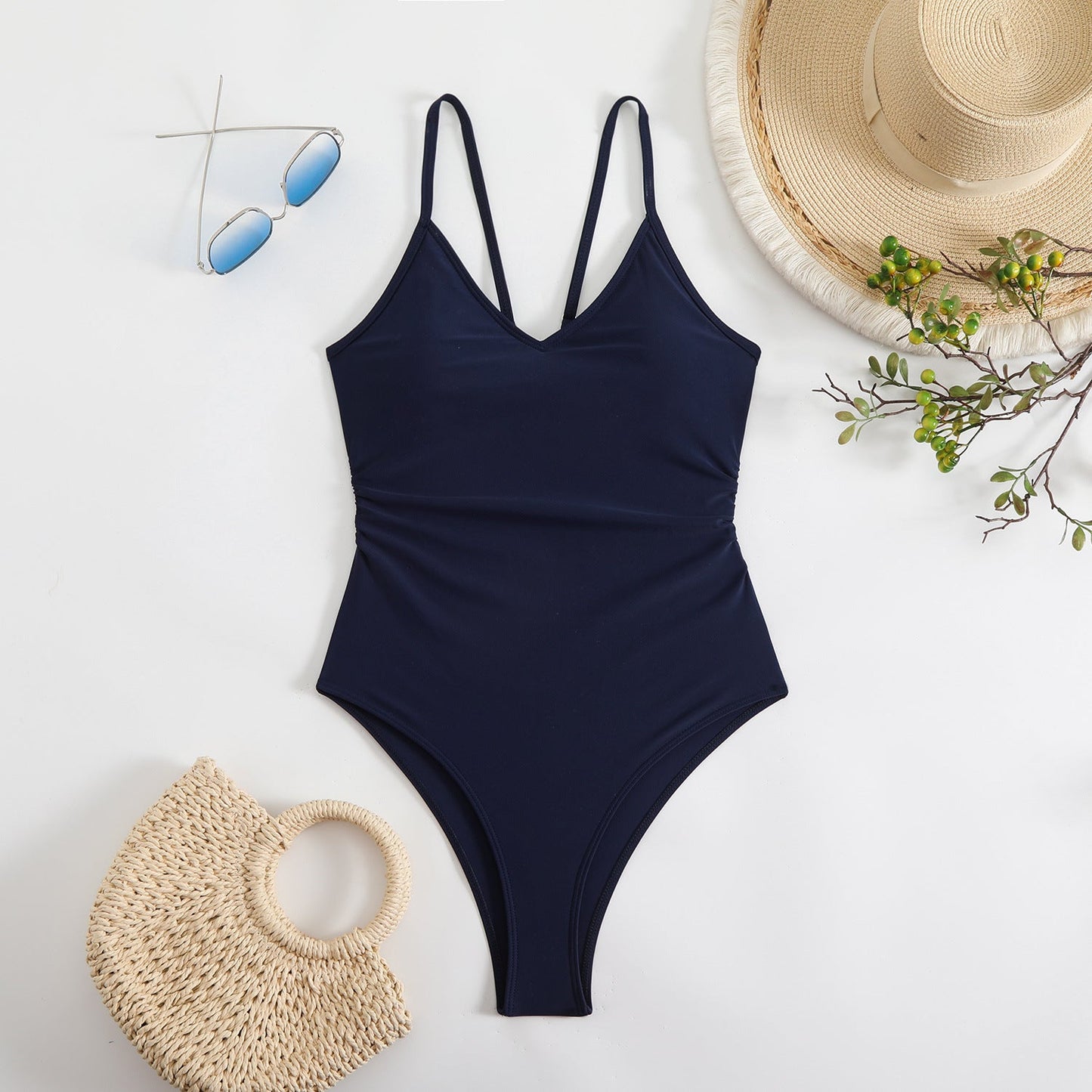 Maillot de bain plissé à encolure en V pour femme Berg-Feldt