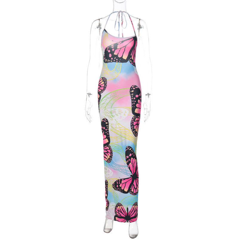 Maxikleid für Damen mit langem Arm, asymmetrischem Schnitt und floralem Schmetterlingsmuster von berg-feldt