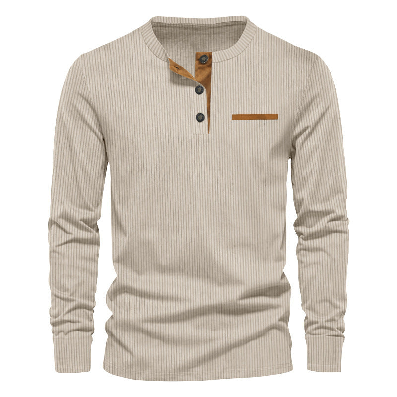 Herren Langarm-Henley-Shirt aus strukturiertem Rippenmaterial mit modernem Knopfdesign Berg-Feldt