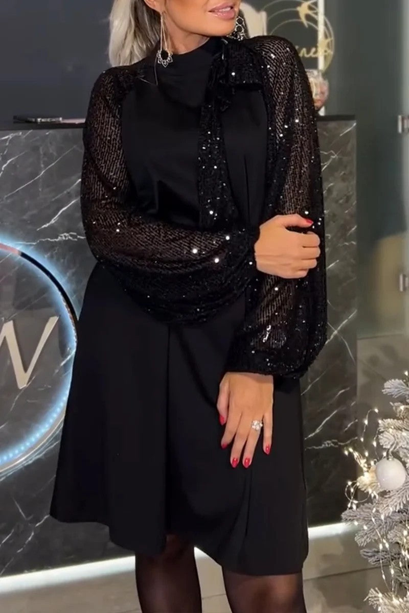 Damen Elegantes Kleid mit glitzernden Ärmeln und festlichem Kragen Berg-Feldt