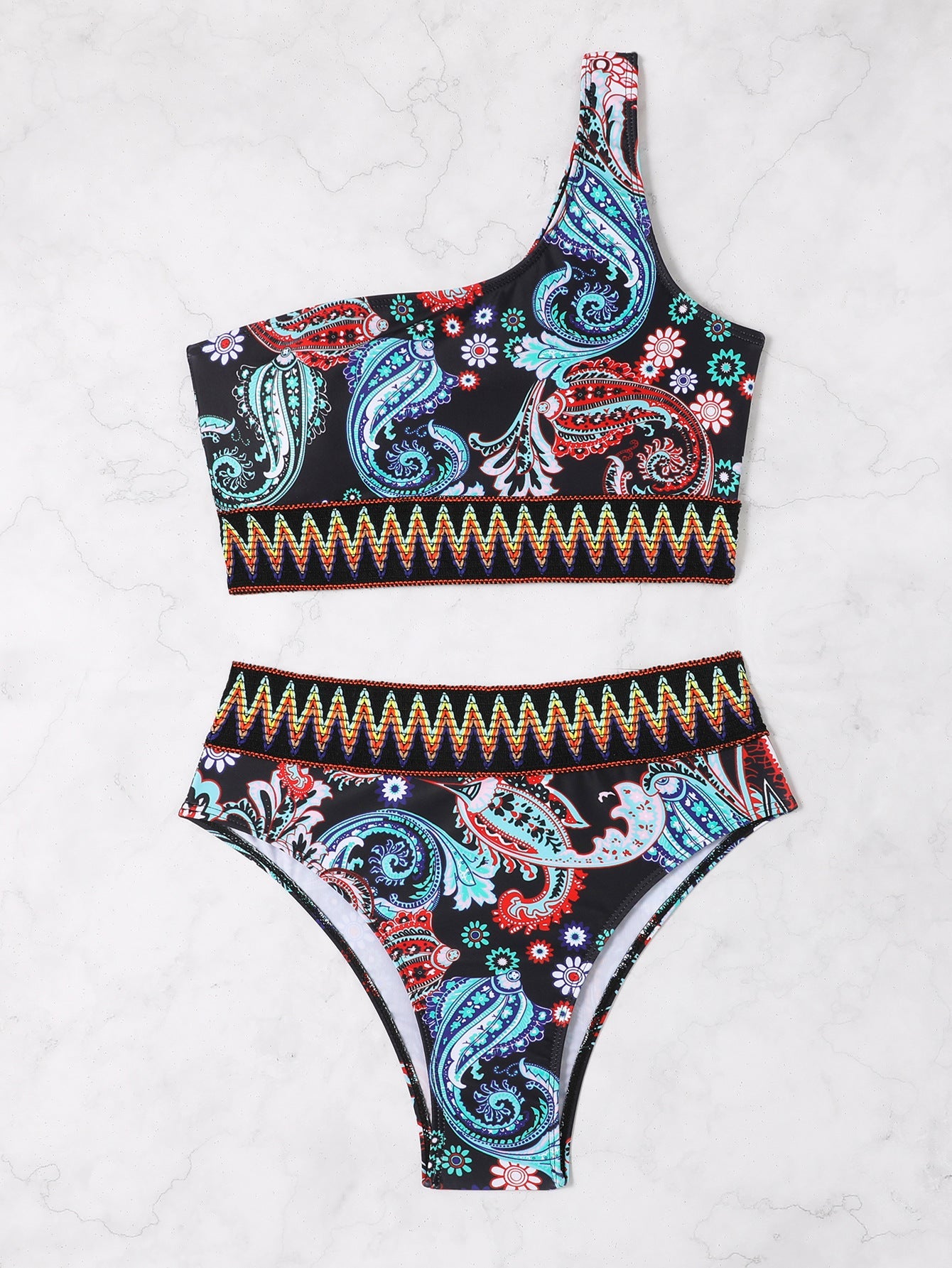 Haut de bikini et bas de bikini asymétriques à motif cachemire Berg-Feldt pour femme