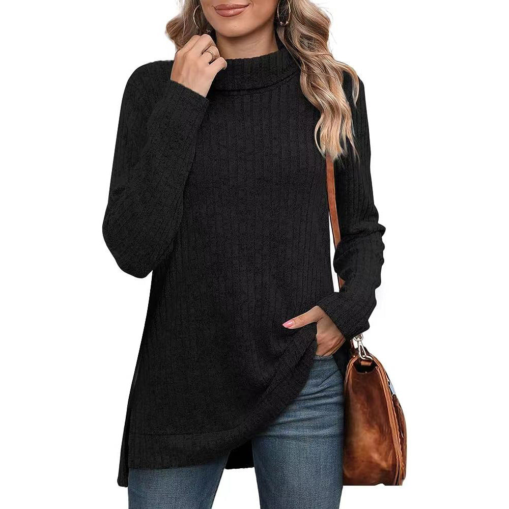 Strukturierter Damen-Rollkragenpullover mit asymmetrischem Saum von berg-feldt