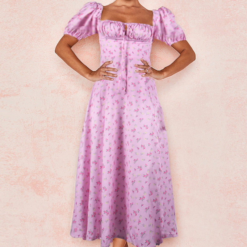 Robe mi-longue pour femme avec manches bouffantes, col en V profond et fente latérale par berg-feldt