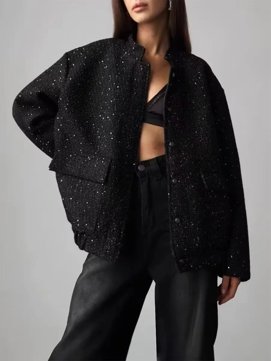 Berg-Feldt | Gold Pailletten Stehkragenjacke