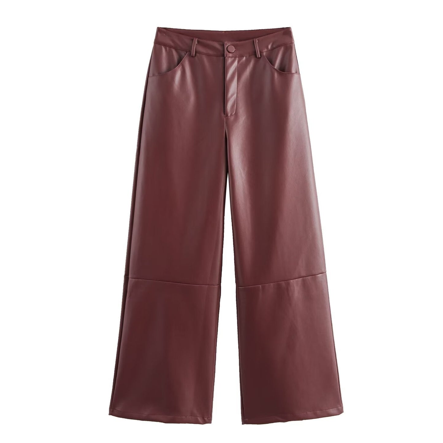 Berg-Feldt Pantalon pour femme : Taille haute, coupe large, similicuir