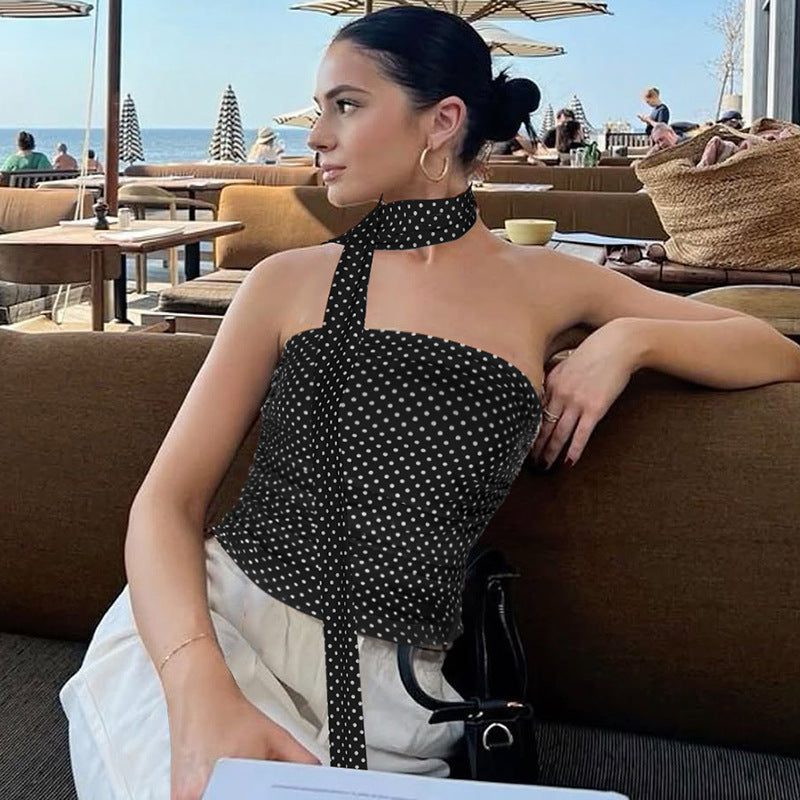 Berg-Feldt Haut bandeau à pois pour femme, avec liens à nouer et matière élastique