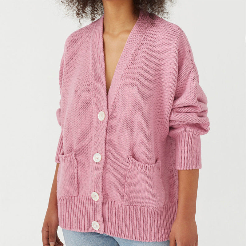 Damen Oversized Strickjacke mit Taschen und V-Ausschnitt Berg-Feldt