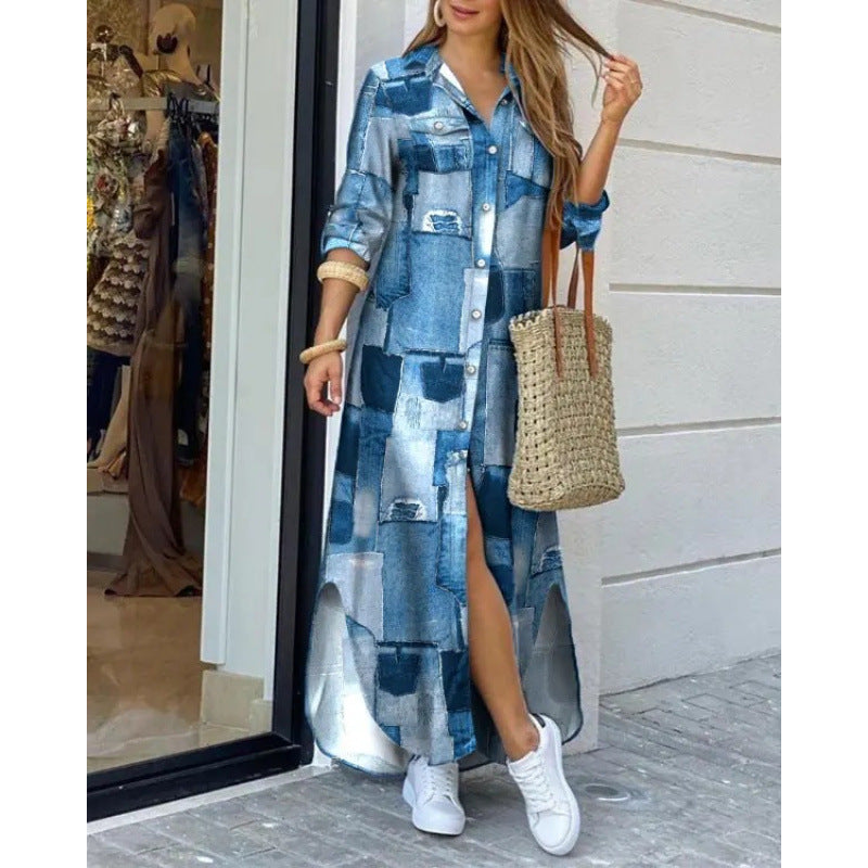 Robe longue bohème avec fente latérale et boutons – Berg-Feldt Design
