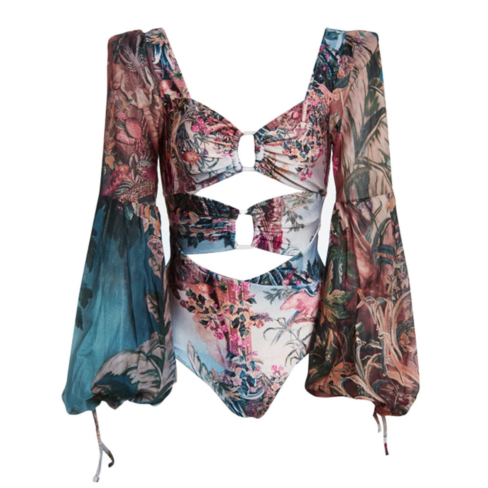 Maillot de bain une pièce élégant pour femme avec découpes et manches bouffantes de berg-feldt