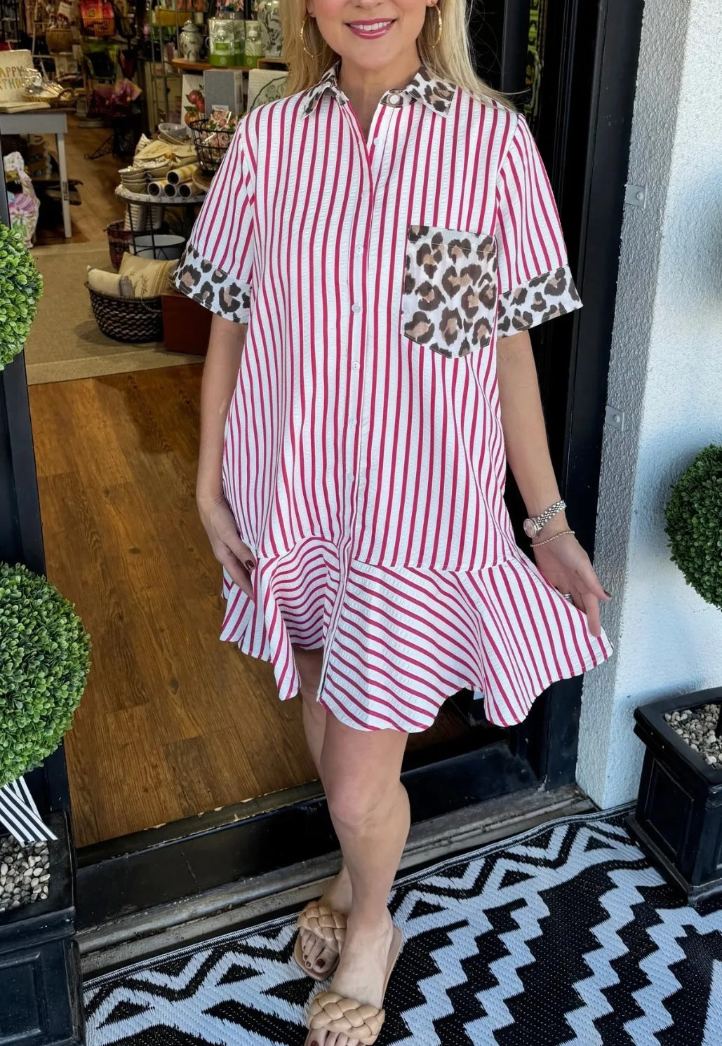 Robe Berg-Feldt pour femmes : Robe chemise à imprimé animalier et rayures