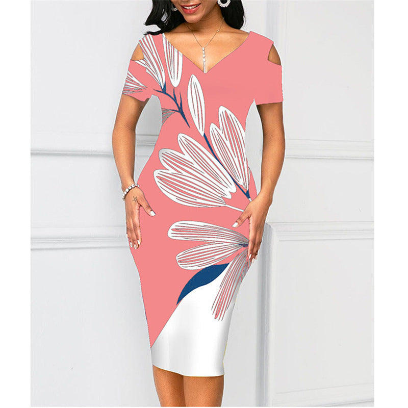 Berg-Feldt Robe midi femme à col en V et épaules dénudées, motif floral