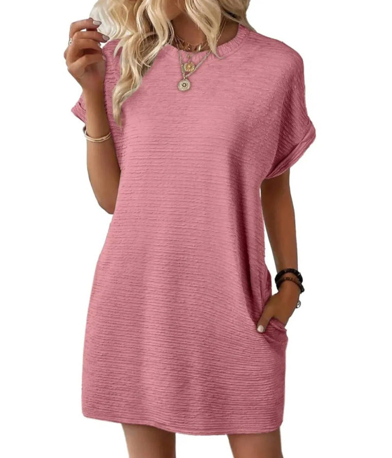 Robe courte légère à manches courtes pour femme avec texture et poches latérales de berg-feldt