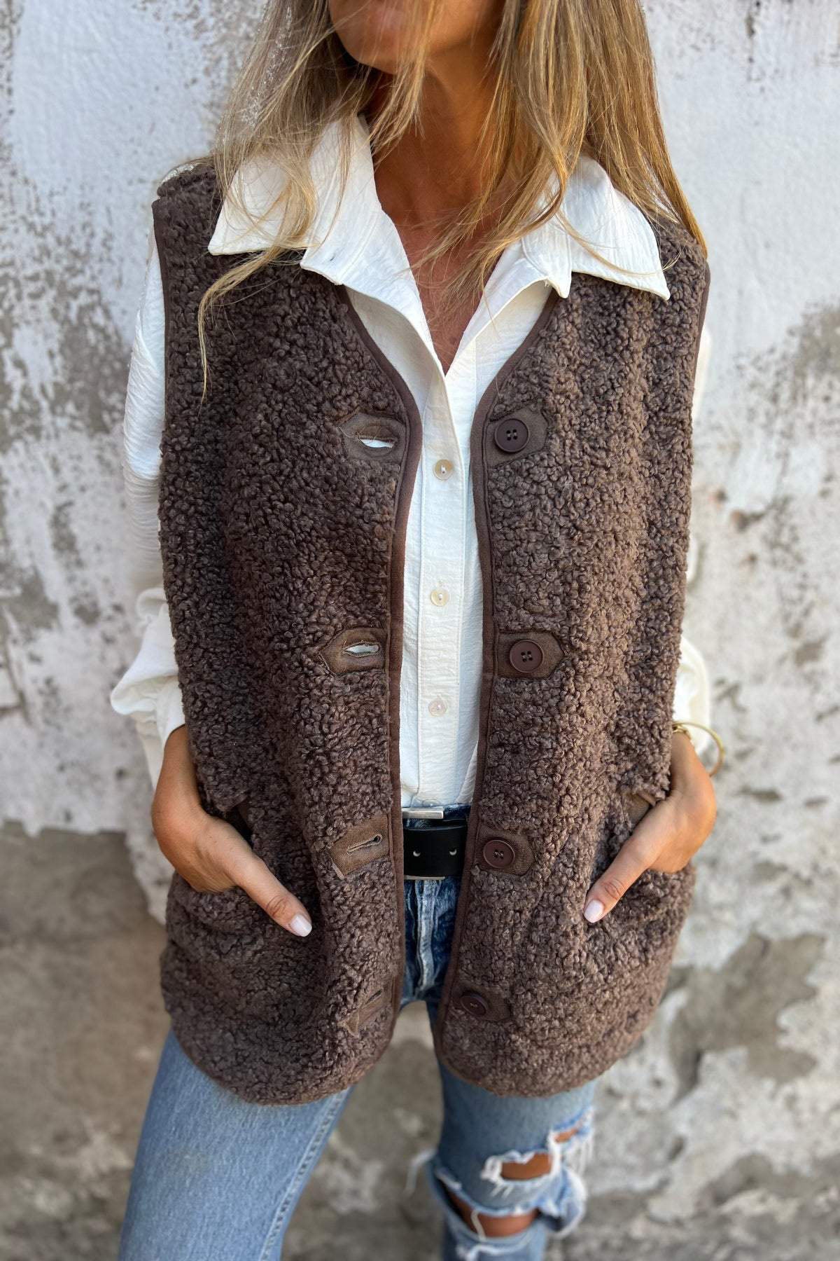 Berg-Feldt | Sherpa Knopf Weste Jacke