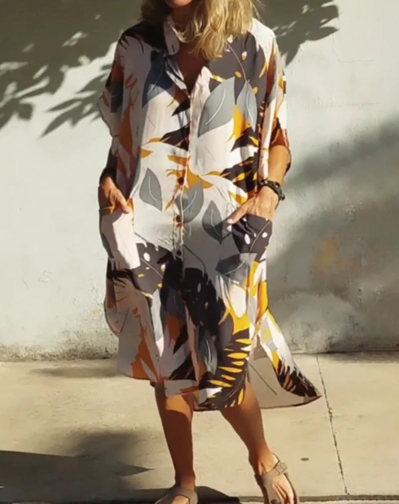 Robe chemisier élégante pour femme avec motif feuilles et poches de berg-feldt