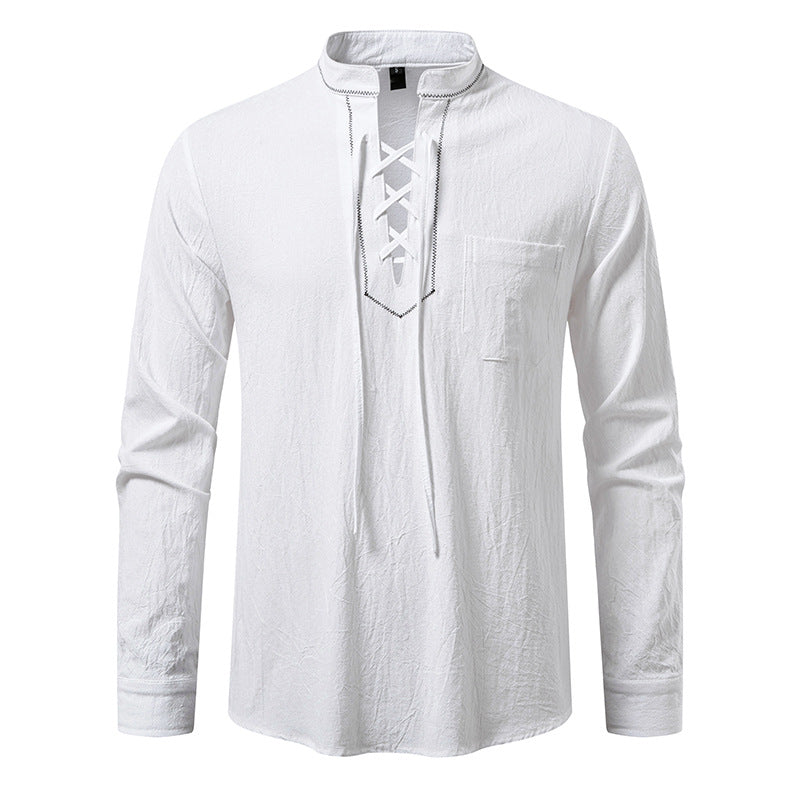 Herren Langarmshirt mit hochwertigem Stehkragen und dekorativer Schnürung Berg-Feldt