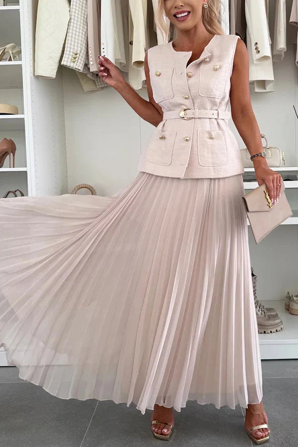 Berg-Feldt Damen Outfit: Maxirock mit Plissee und gesteppter Weste