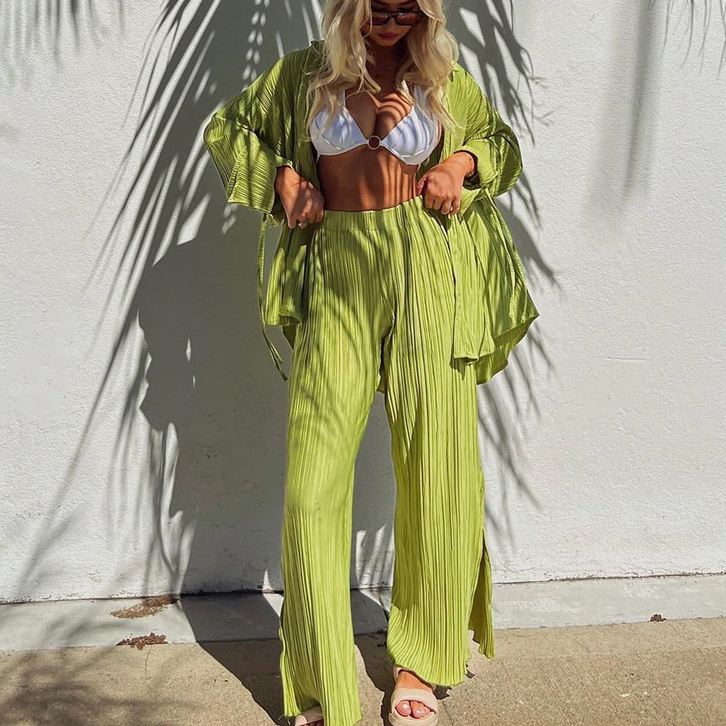 Ensemble plissé Berg-Feldt pour femme : Chemise oversize et pantalon large