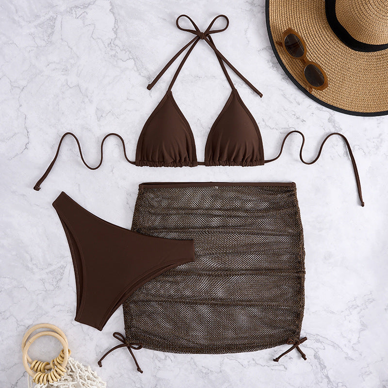 Ensemble bikini : haut triangle et jupe pour femme