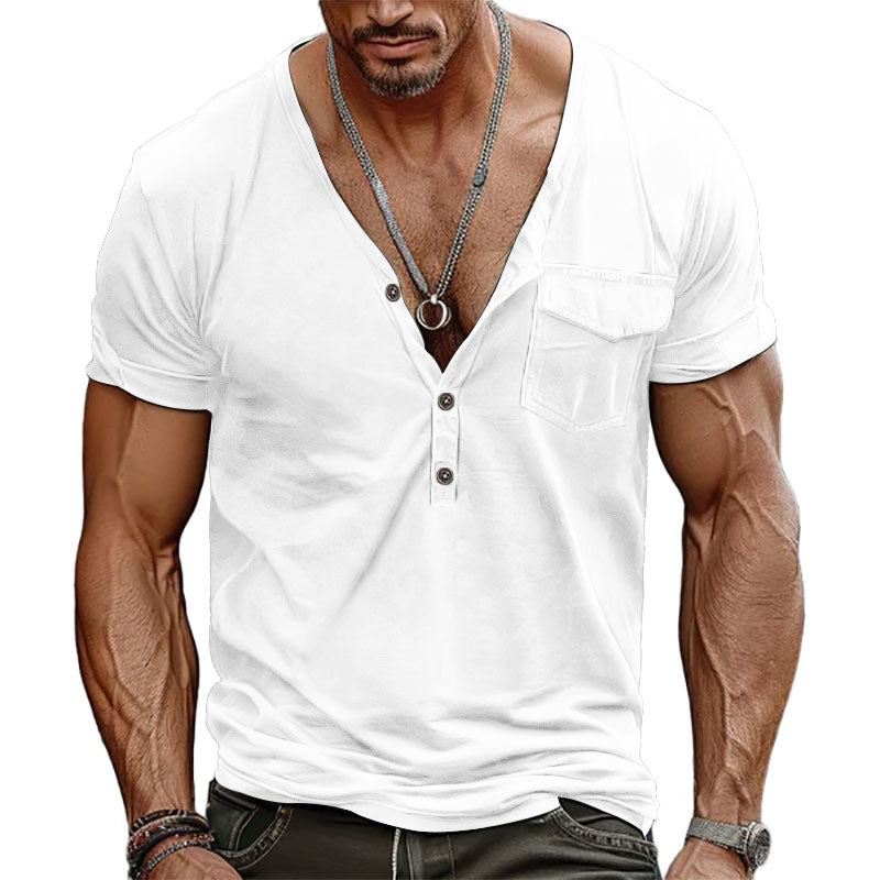 Herren Kurzarm-Henley-T-Shirt mit dekorativer Brusttasche und modernem Schnitt Berg-Feldt