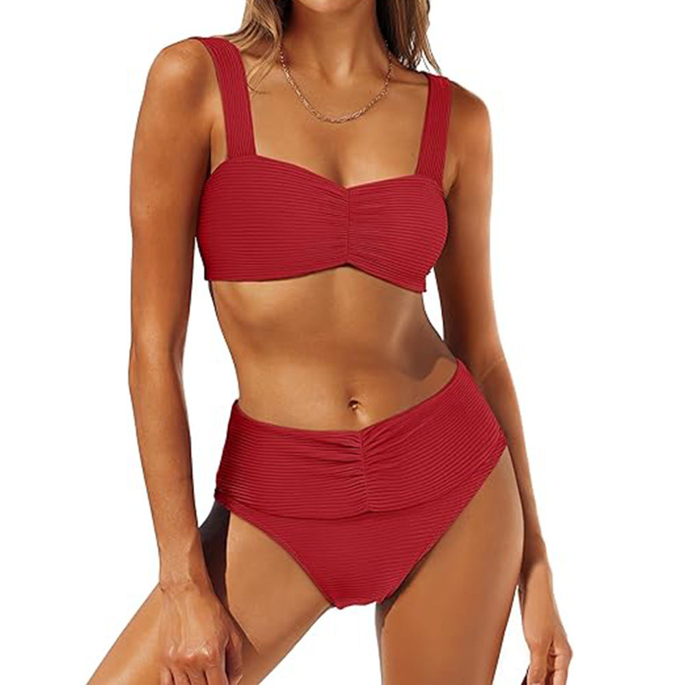 Ensemble de bikini pour femme de berg-feldt, coupe haute, élégant et plissé, avec bretelles larges