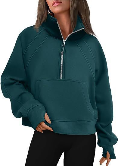 Pull-over douillet demi-zippé à capuche et poche kangourou Berg-Feldt pour femme