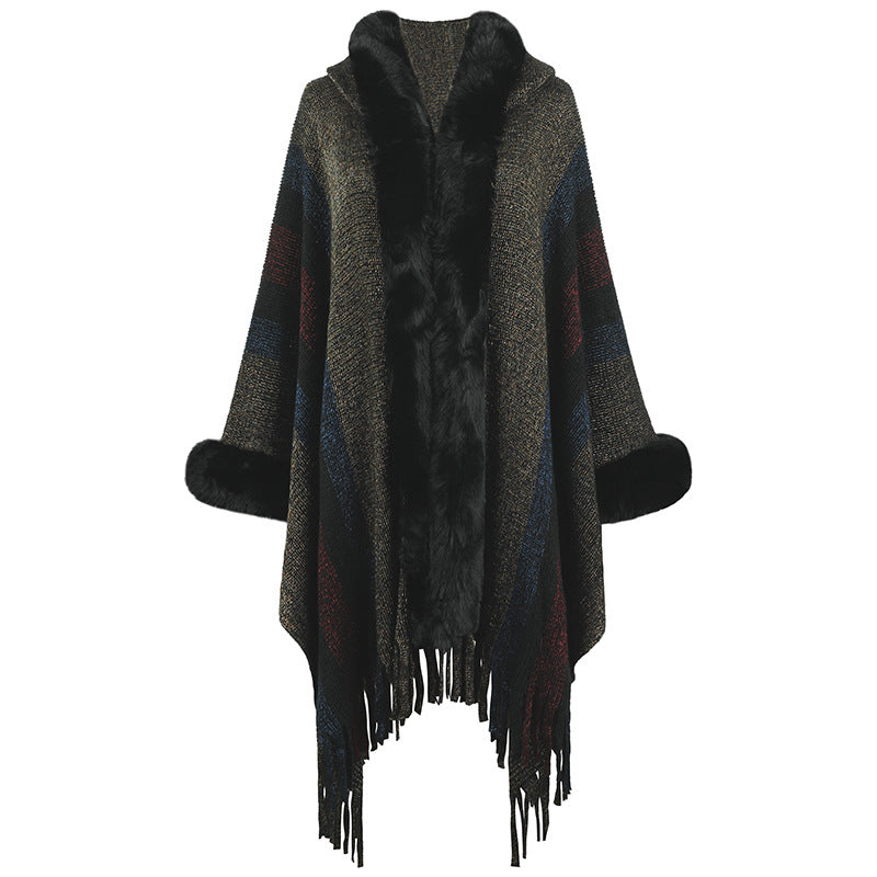 Damen-Poncho tendance avec luxueux col en fausse fourrure et franges Berg-Feldt