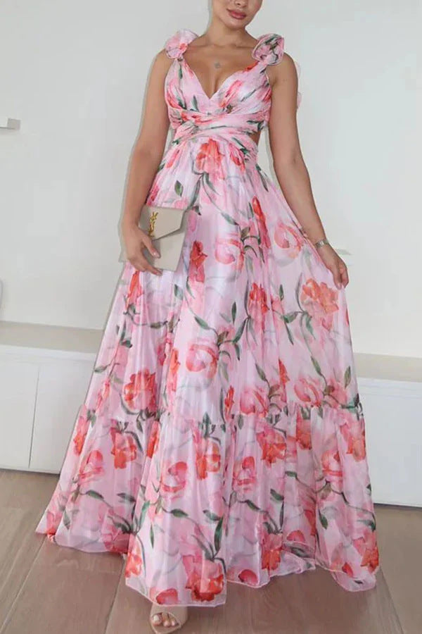 Robe longue romantique à imprimé floral et col en V pour femme de berg-feldt