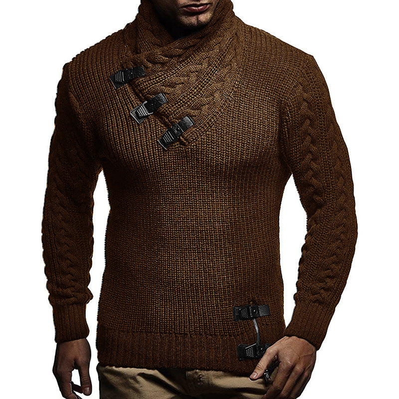 Herren Grobstrickpullover mit modernem Stehkragen und innovativen Knopfdetails Berg-Feldt