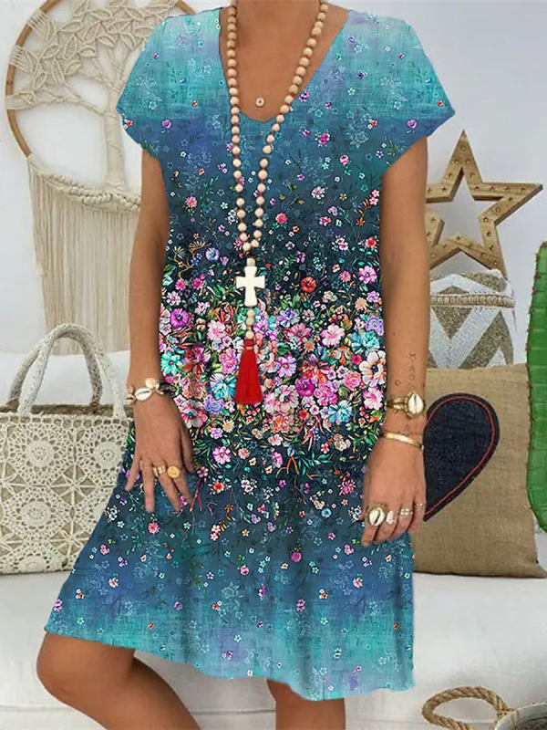 A-Linie Damenkleid mit Cap-Ärmeln und Blumenmuster von berg-feldt