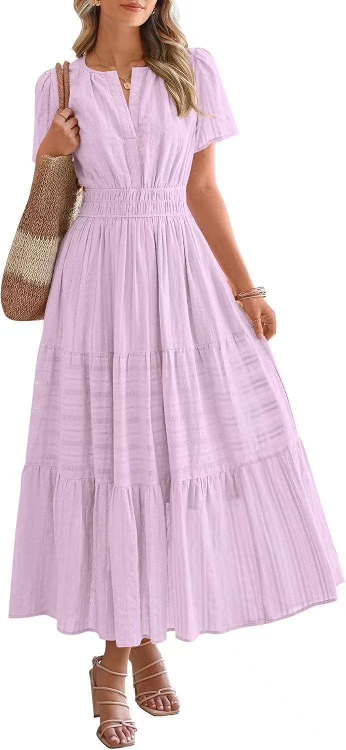Robe longue élégante à col en V et volants pour femme berg-feldt