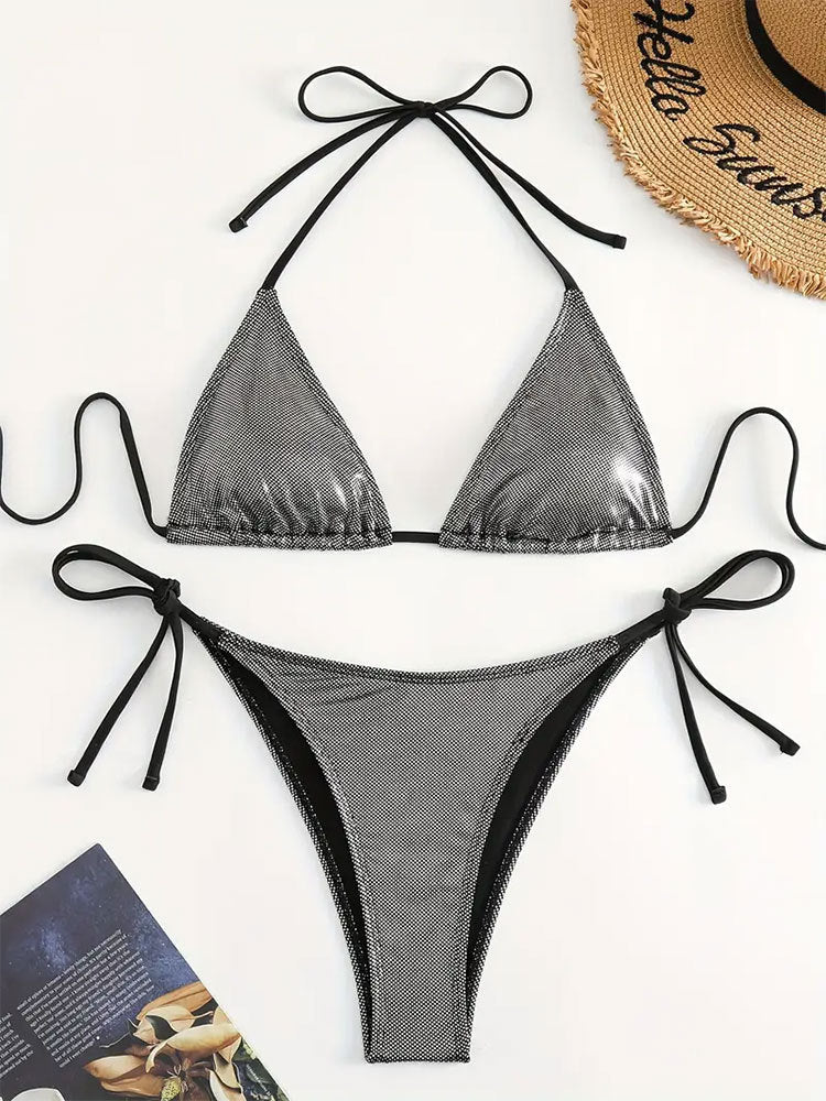 Ensemble bikini pour femme : Haut de maillot triangle à bretelles réglables et motif scintillant, de berg-feldt