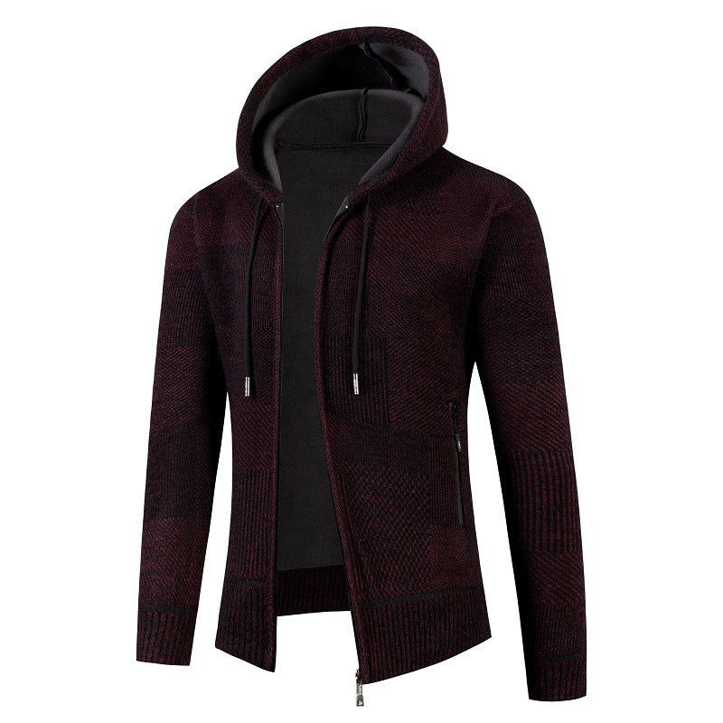Cardigan en maille pour homme avec capuche doublée et motif gaufré moderne Berg-Feldt