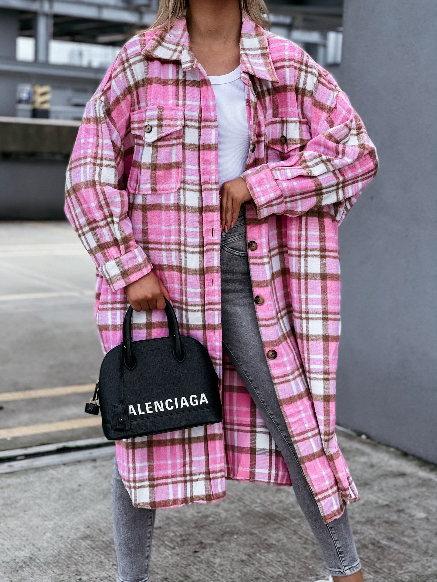 Chemisier-manteau à carreaux pour femme en mélange de coton doux Berg-Feldt