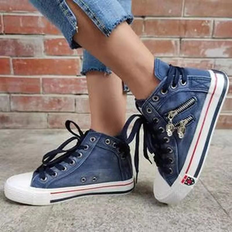 Damen-baskets montantes au look usé moderne avec détails zippés tendance Berg-Feldt