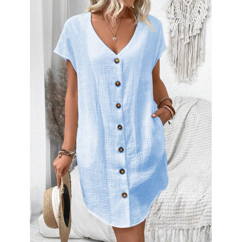 Robe en coton et lin à col en V boutonnée Fudus