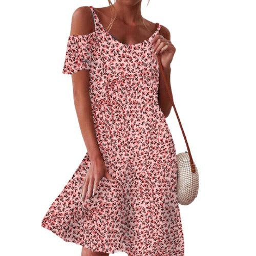 Berg-Feldt Robe florale à épaules dénudées pour femme, ajustée et évasée
