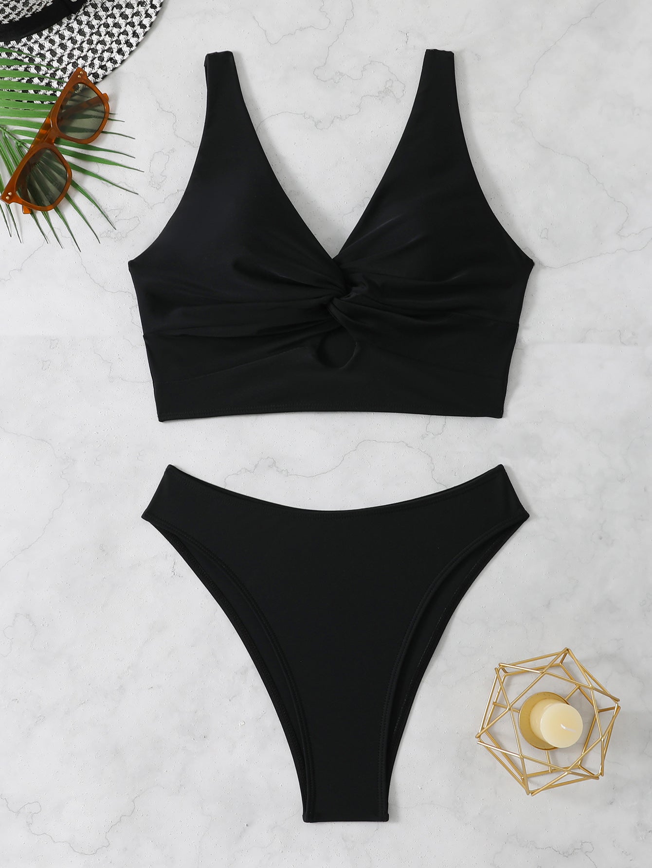 Ensemble bikini taille haute à nœud tendance et décolleté plongeant pour femme, par berg-feldt