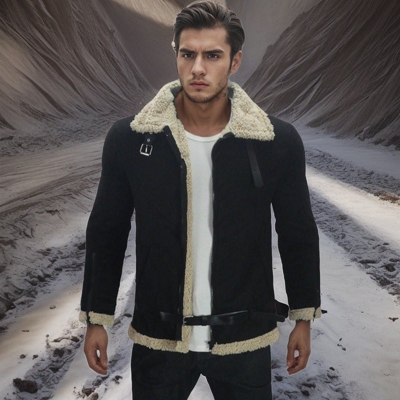 Veste en peau d'agneau pour homme coupe moderne avec capuche amovible Berg-Feldt
