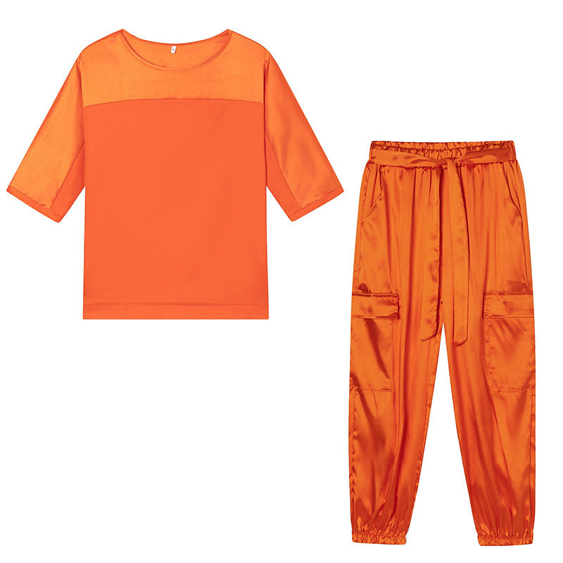 Ensemble de salon en satin Berg-Feldt pour femmes avec pantalon cargo