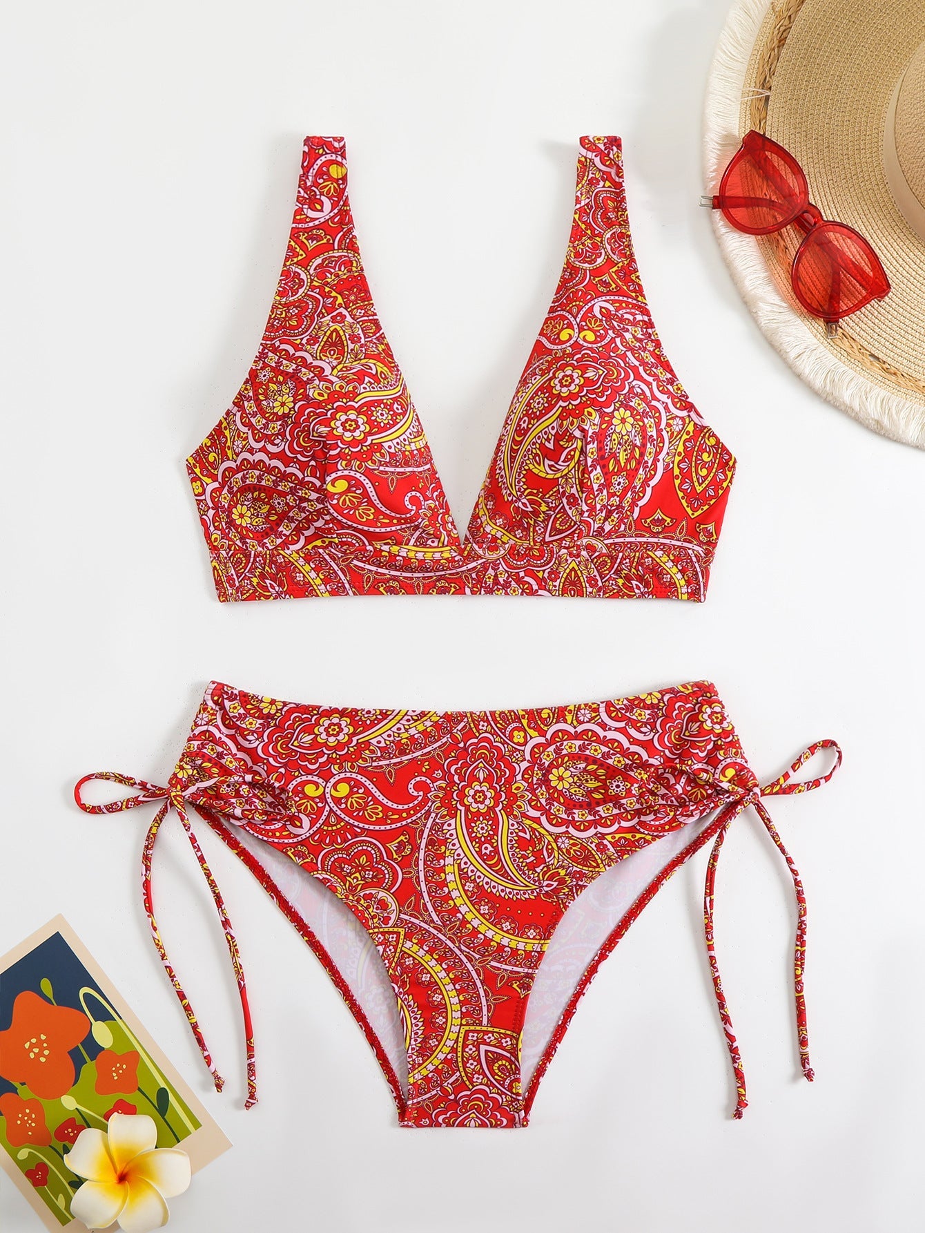 Haut et bas de maillot de bain femme Berg-Feldt coupe haute motif cachemire