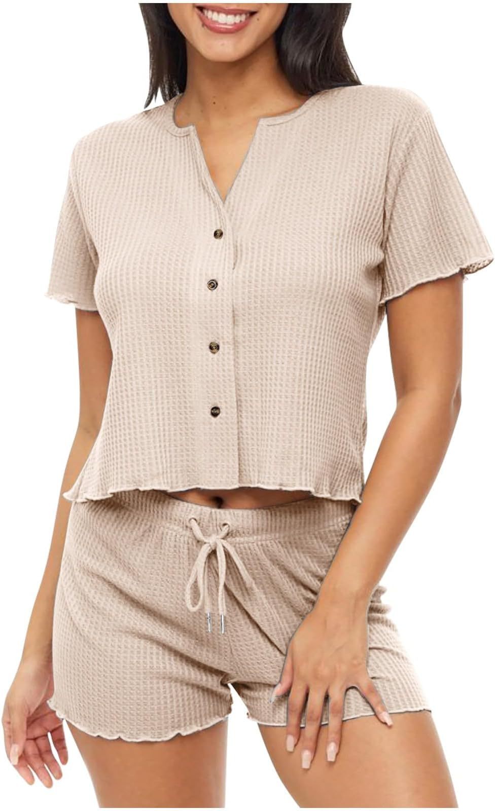Ensemble de pyjama pour femme berg-feldt, confortable, à manches courtes et boutonné