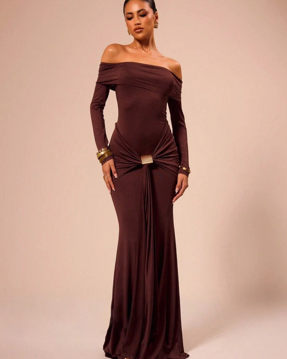 Damen Elegantes Maxikleid mit Carmen-Ausschnitt und Raffungen Berg-Feldt